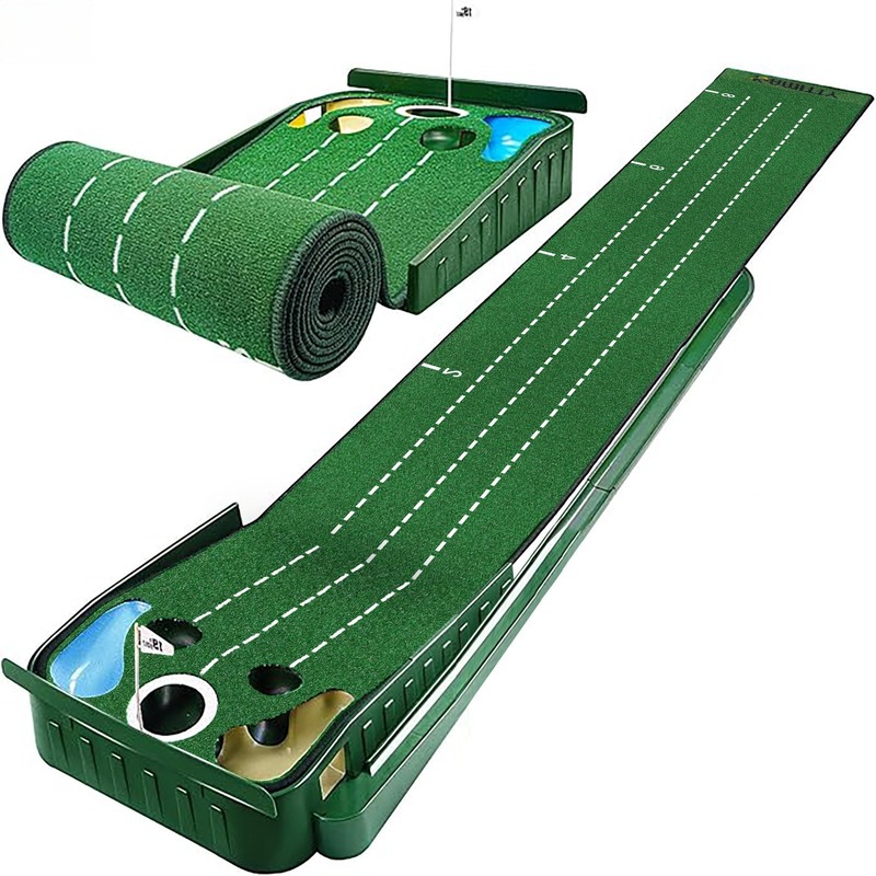 Golf Putting Mat - 5穴ベルベットゴルフパッティングマット滑らかなローリングターフ滑り止め折りたたみ式屋内裏庭ゴルフストロークトレーニング練習パッド