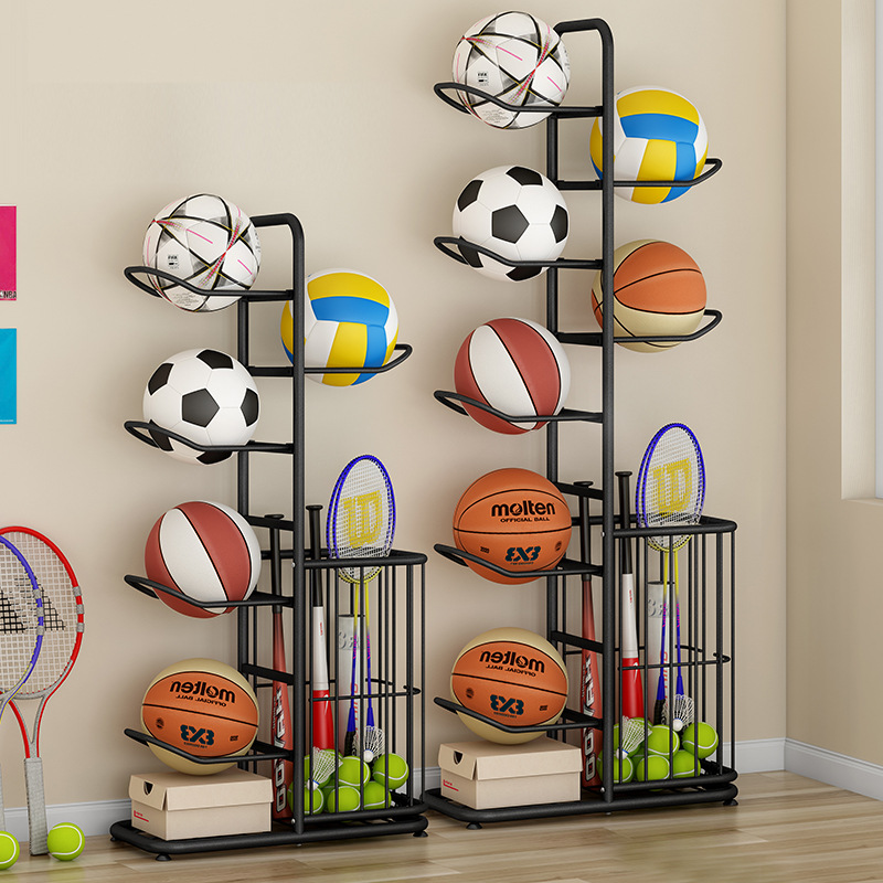 Sports Equipment For Badminton - スポーツボール収納ラックバスケットボールバドミントンバレーボール自立型スポーツ用品オーガナイザーボールホルダー家庭用屋内用