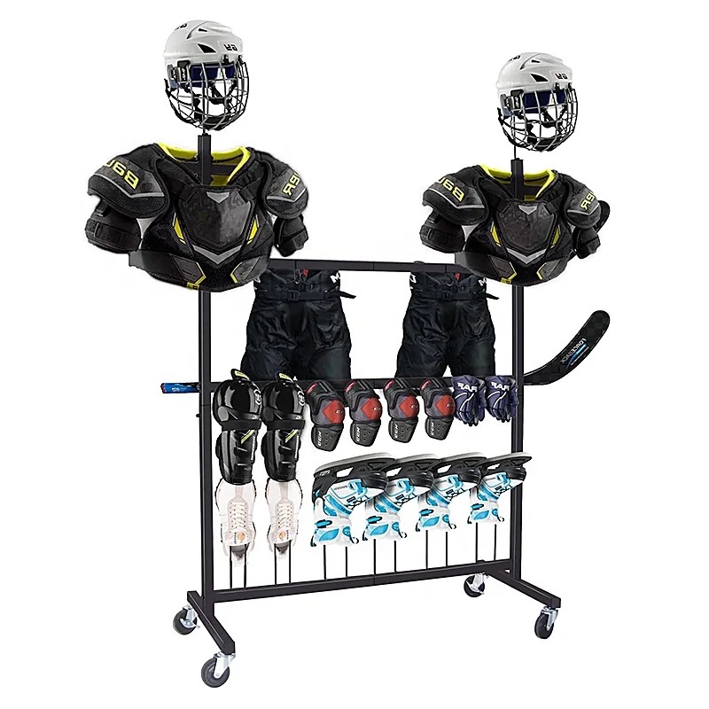 Sports Equipment Stores - カスタムストアフロアスポーツ用品ラグビーヘルメットアイスホッケースティックシューズウェアグローブメタル乾燥保管ラックディスプレイスタンド