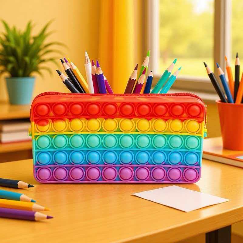 レインボー鉛筆ケースシリコンプッシュバブルフィジェットおもち - Sports Equipment For Schools のレビューと価格